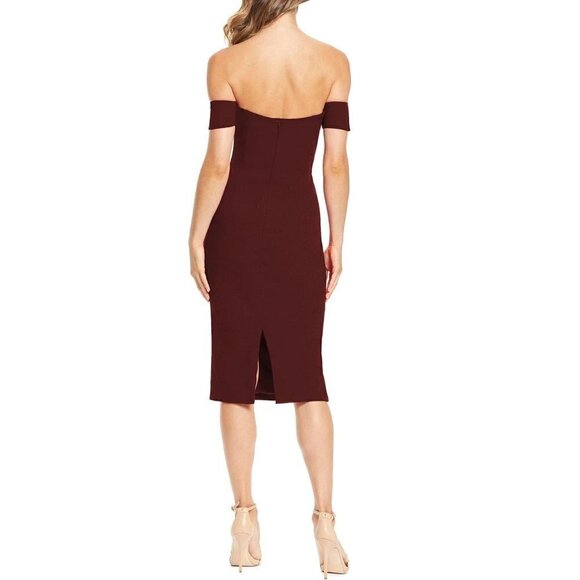 DRESS THE POPULATION Bailey Off the Shoulder Body-Con Dress in Burgundy X-Small - Picture 11 of 15